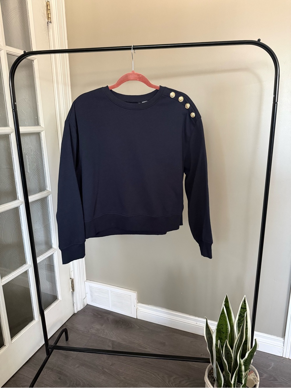 H&M Navy Crewneck Sweatshirt with Gold Shoulder Buttons (L)